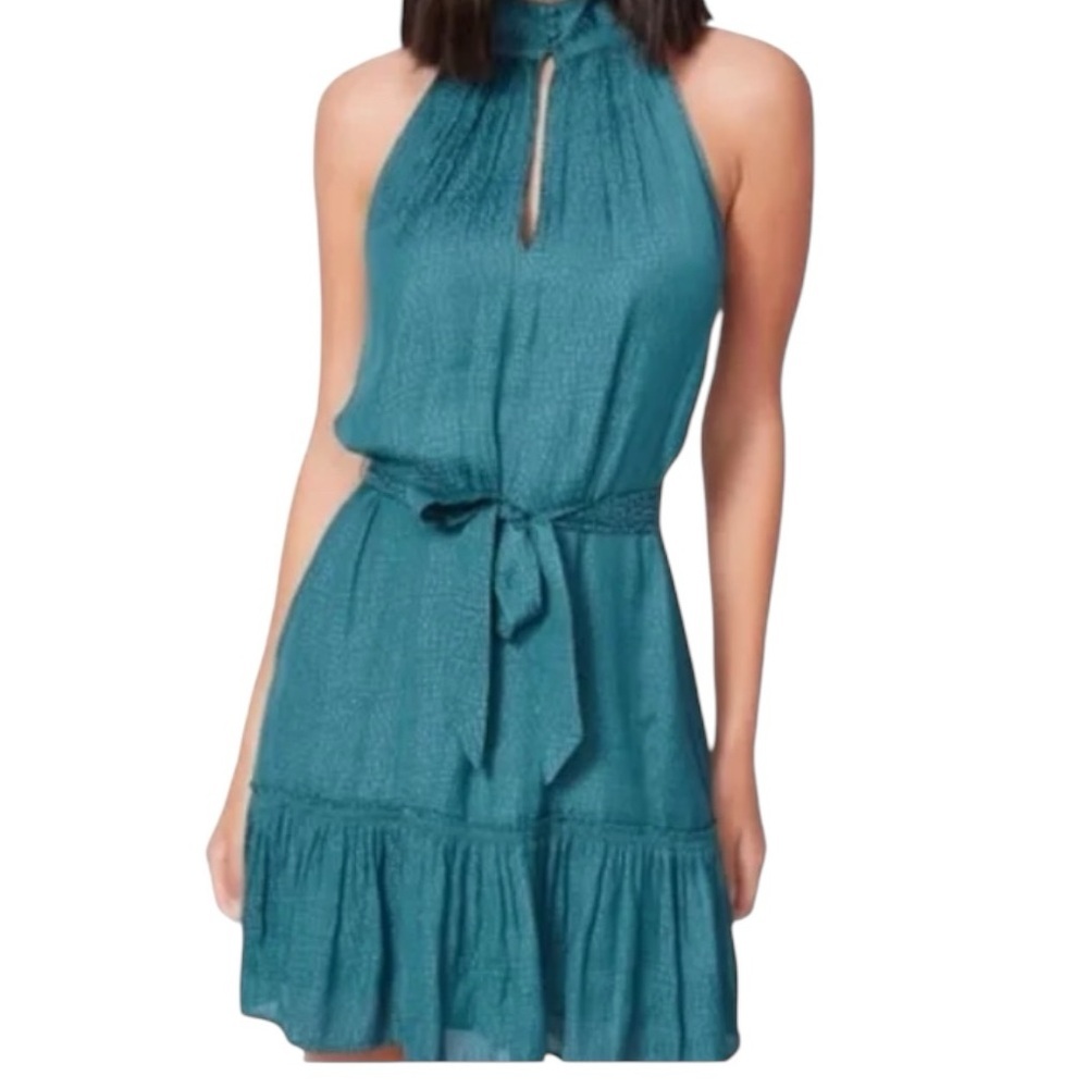 Paige sleeveless halter style belted mini dress